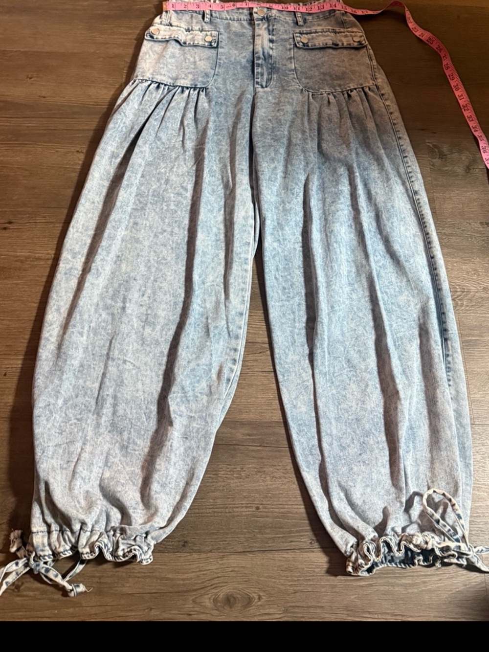 Blue Velvet acid wash ballon style pants. Size Large